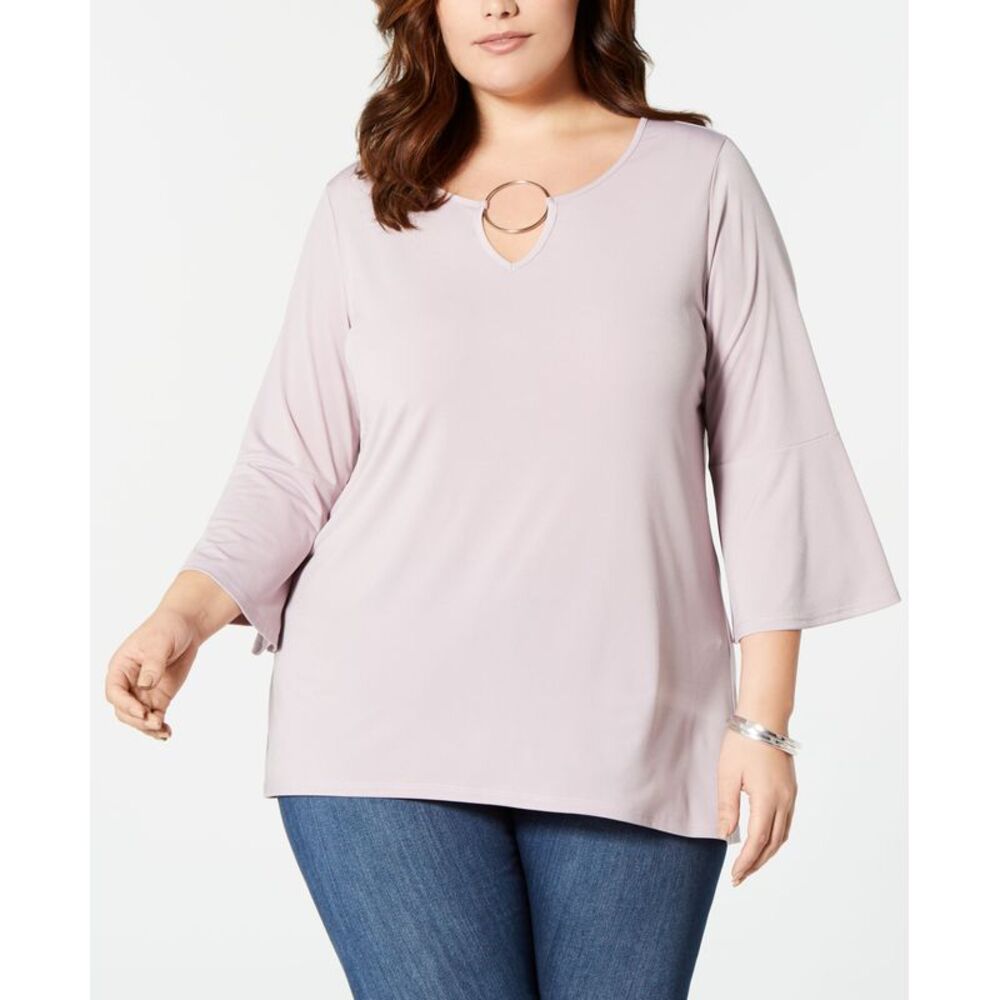 NY Collection Plus Size Bell Sleeve Keyhole Blouse